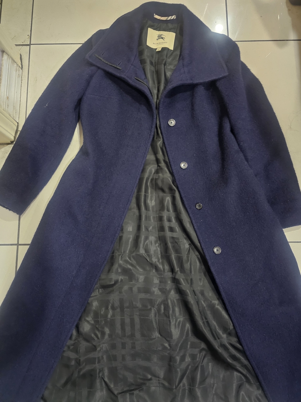 Burberry Navy Wool Trench Coat